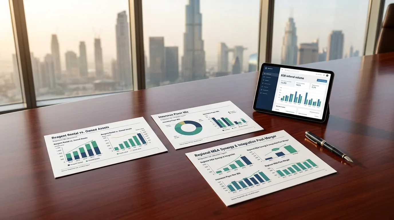 Diagnostic laboratory financial reports and dashboard analytics reviewed during a UAE lab valuation
