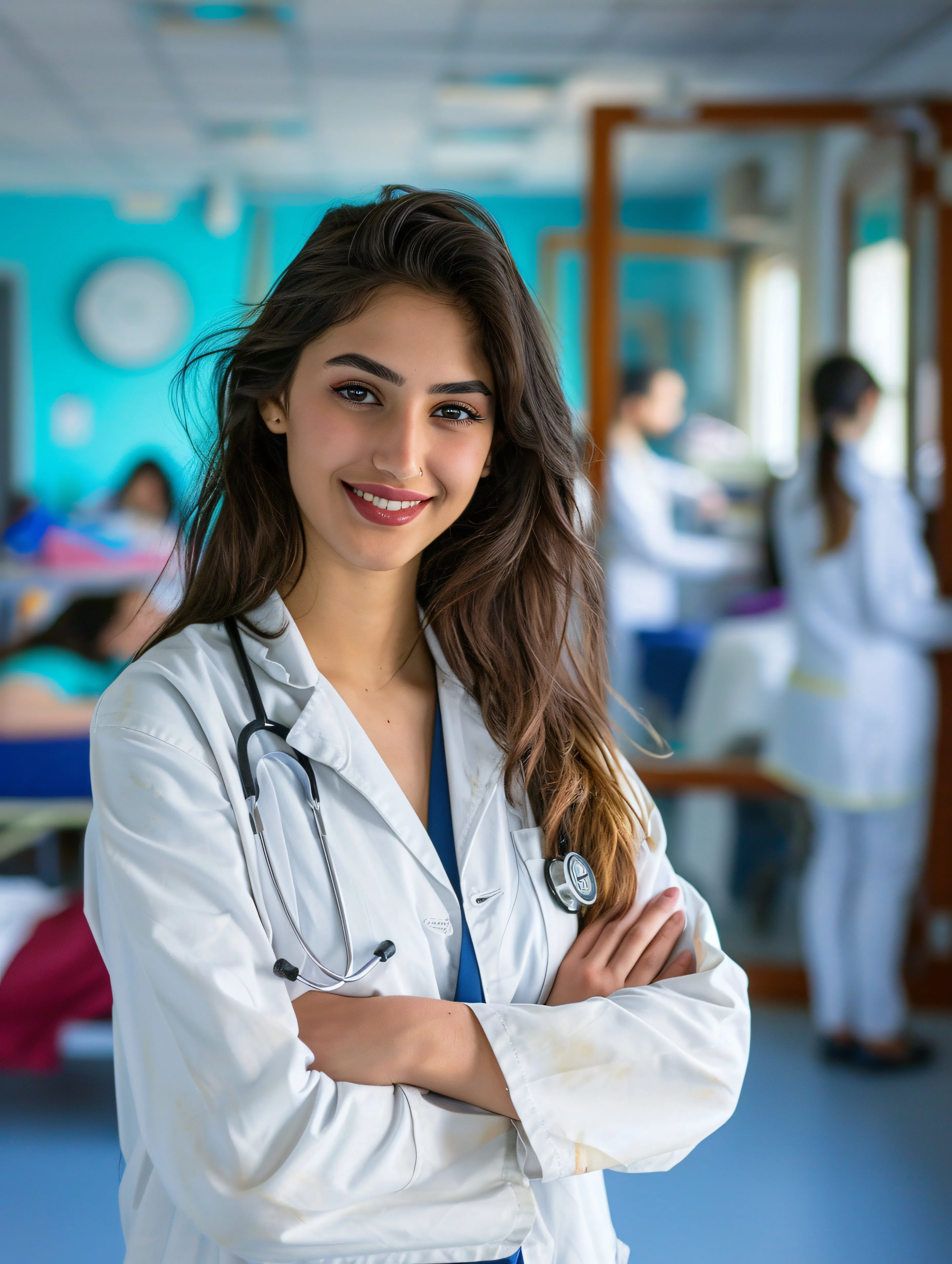 Smiling doctor with a stethoscope in an Abu Dhabi hospital