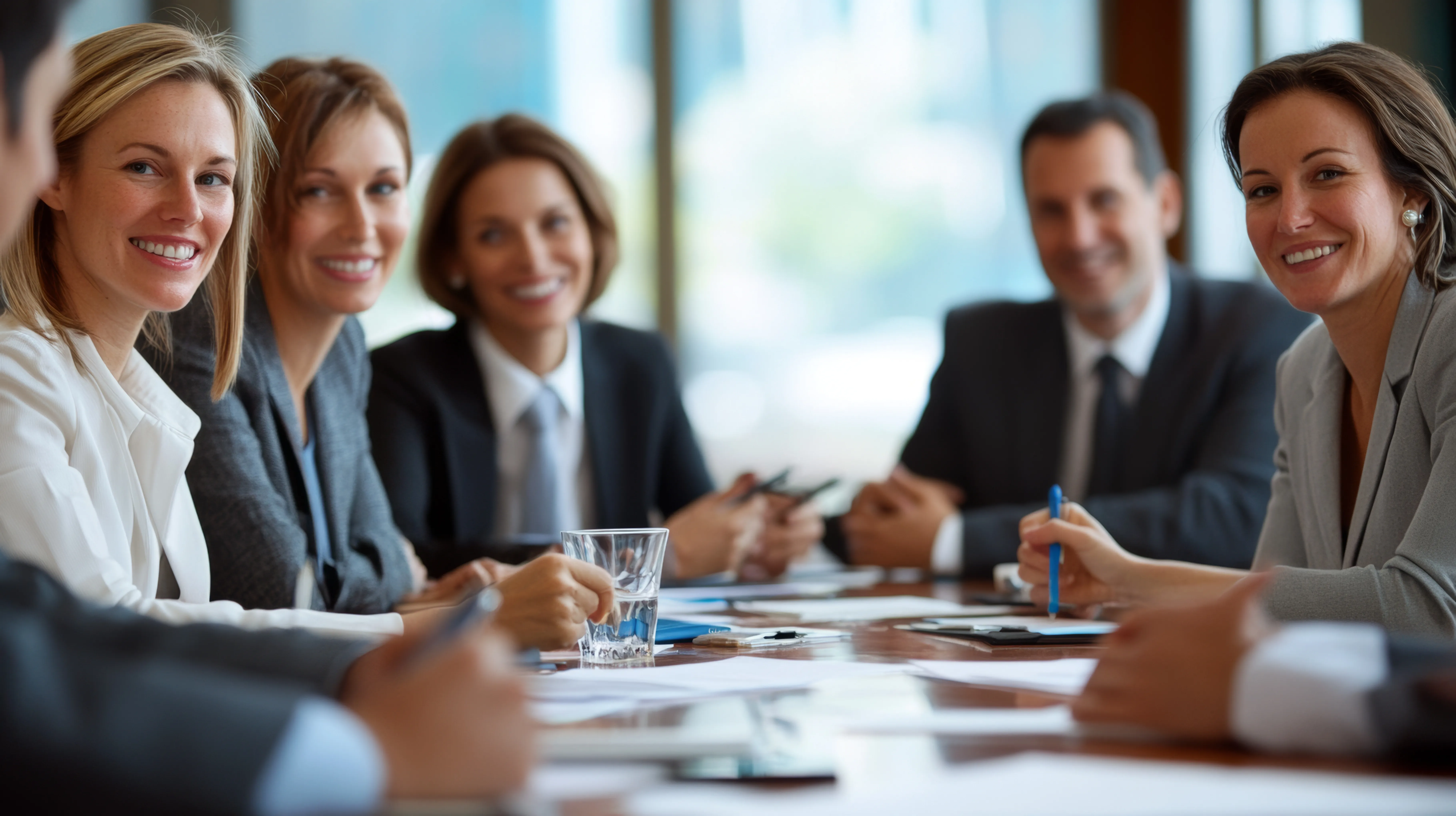 Business professionals shaking hands after agreeing on a healthcare facility acquisition