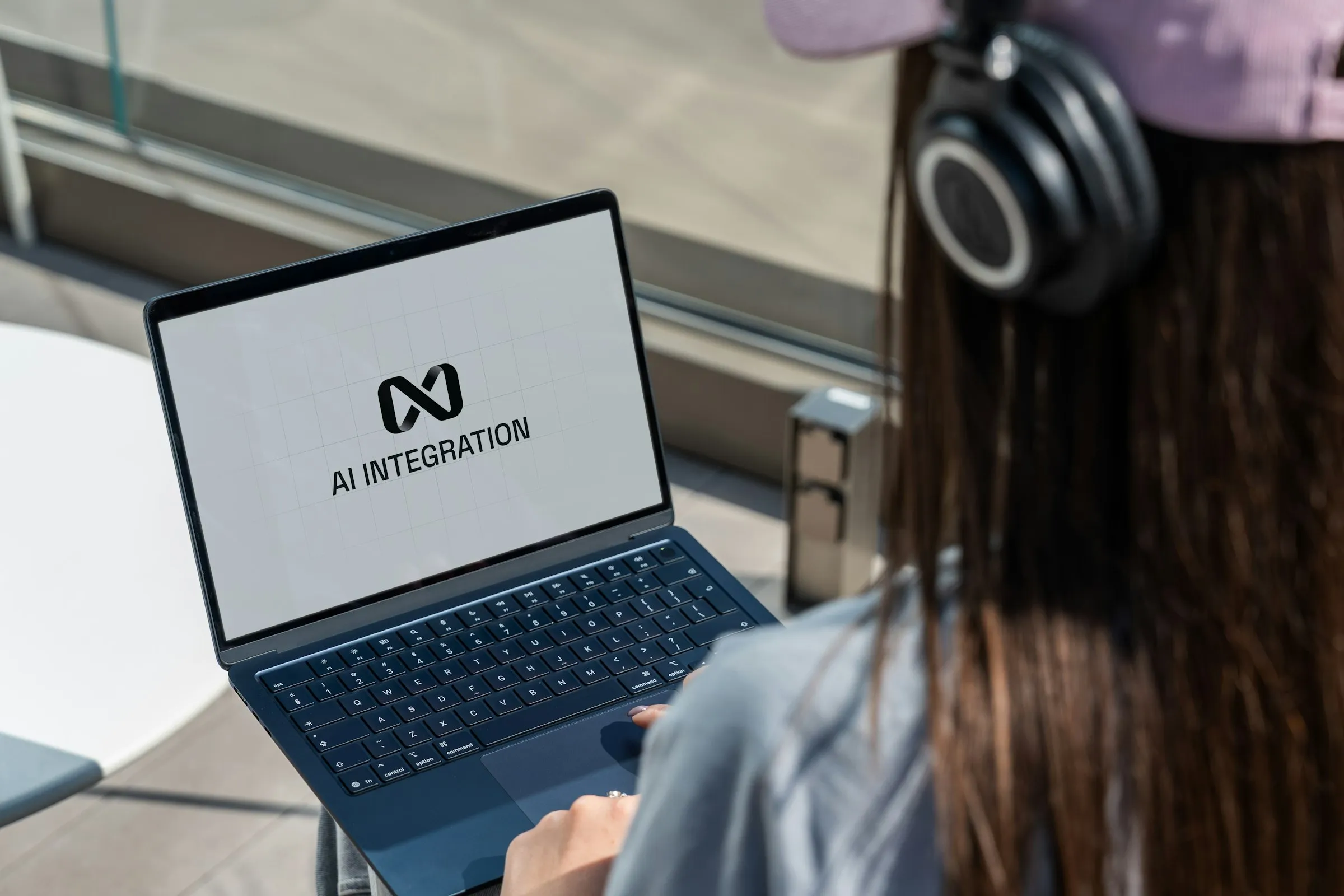 Person viewing an AI integration interface on a laptop screen